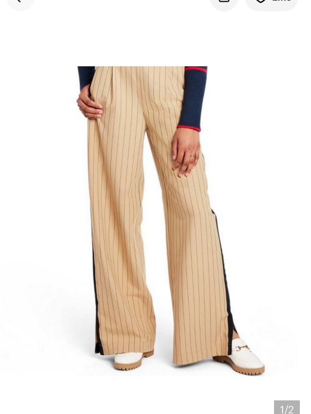 La Ligne Beige Pinstripe Wide-Leg Pants with Black Side Stripe
